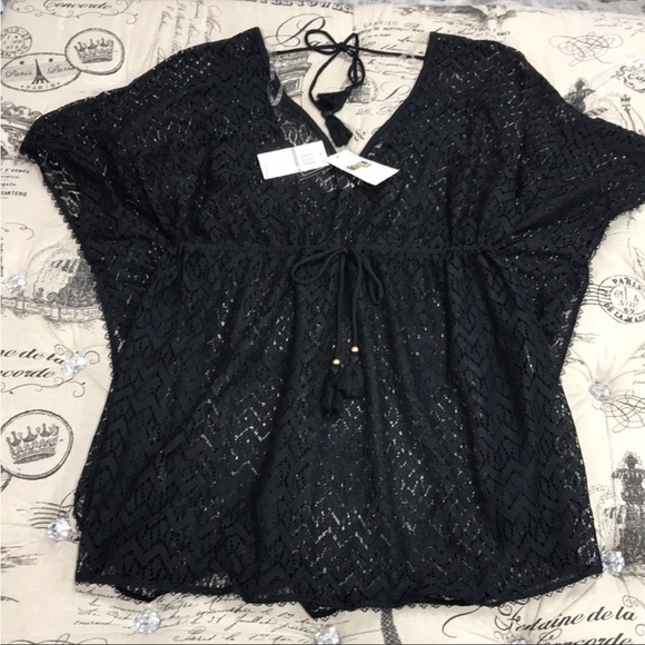 Nwt Miken Plus V-Neck Crochet Tie-Waist Caftan Cover-Up - 3X - Picture 4 of 4